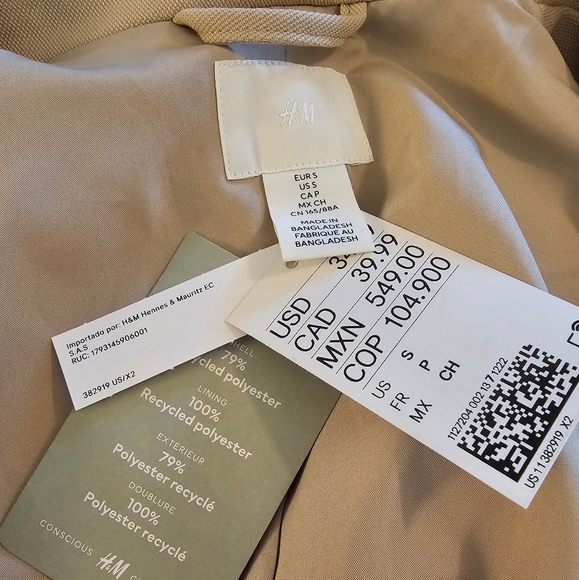 NWT H&M Beige Double-Breasted Blazer Jacket Size Small - Picture 4 of 6